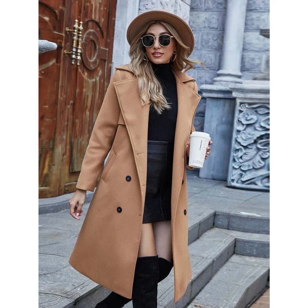 long line
Double Breasted Overcoat pea coat peacoat tan khaki camel brown - Picture 8 of 9